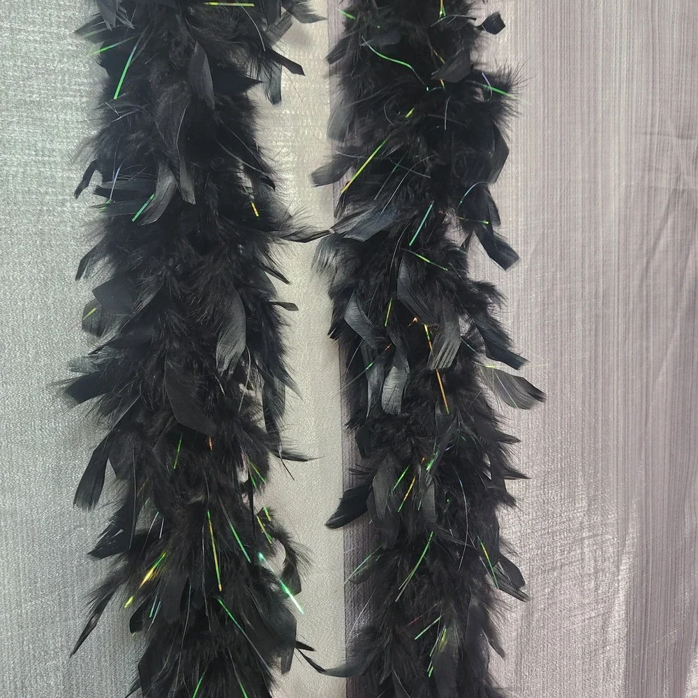 Black Feather Boa with Iridescent Tinsel Shimmer Costume Accessory 72 Inch
